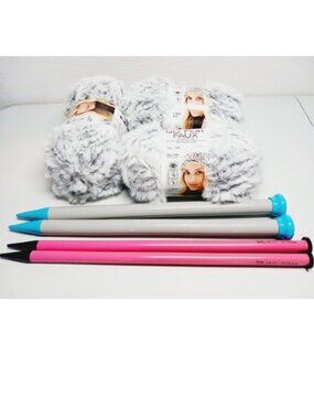 3 New "Go For Faux" yarn + 12.75mm & 19mm knitting needles SET
